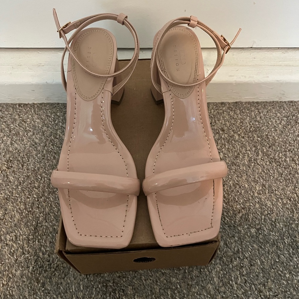 ASOS DESIGN Hilton block heeled sandal, beige, size 9